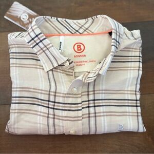Bogner Timi Cashmere Cotton Blend Ecru Men’s Flannel Button Down Shirt Men Sz XL